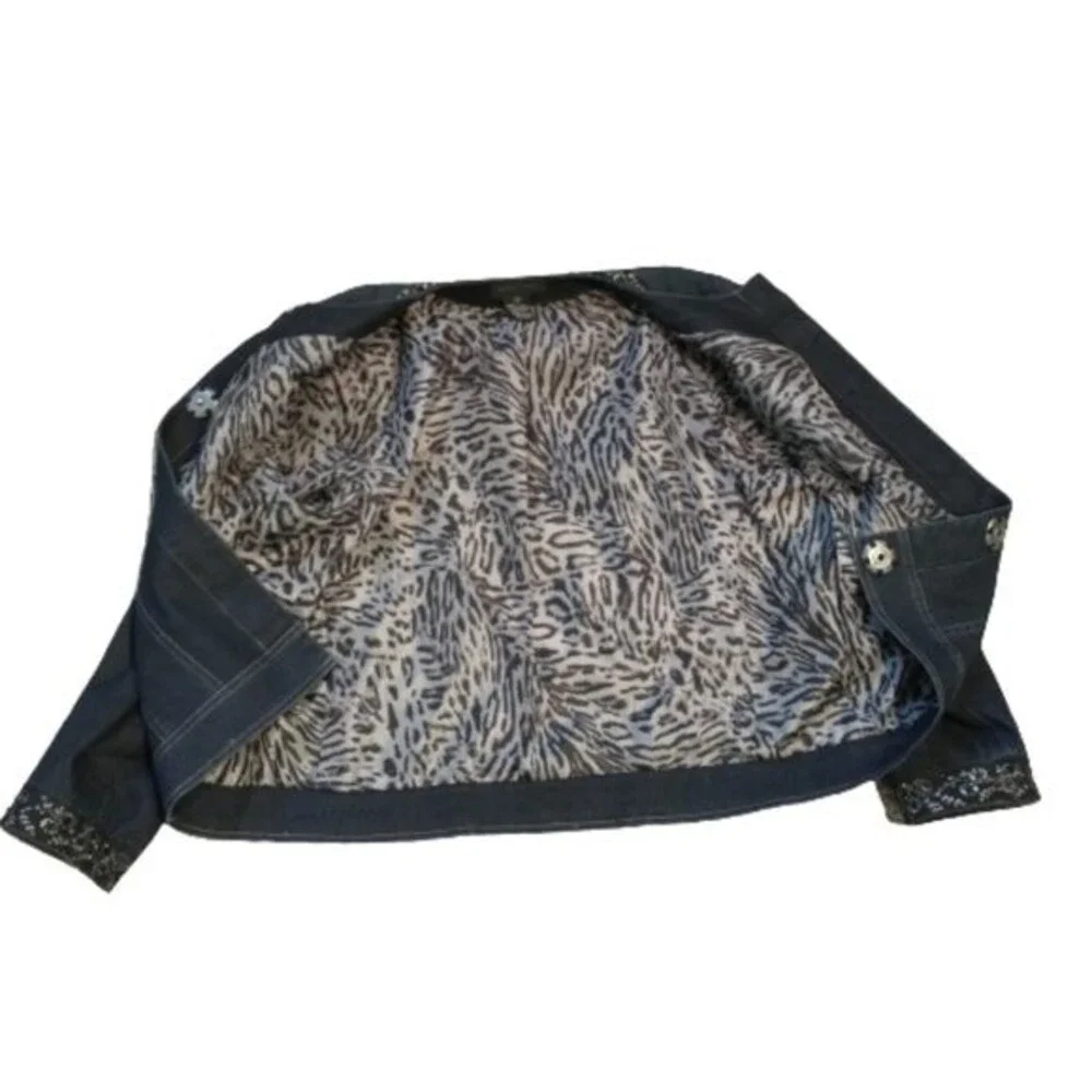 Focus 2000 Vintage Denim Jacket 10 Dark Wash Embroidered Sequin Collar Y2K